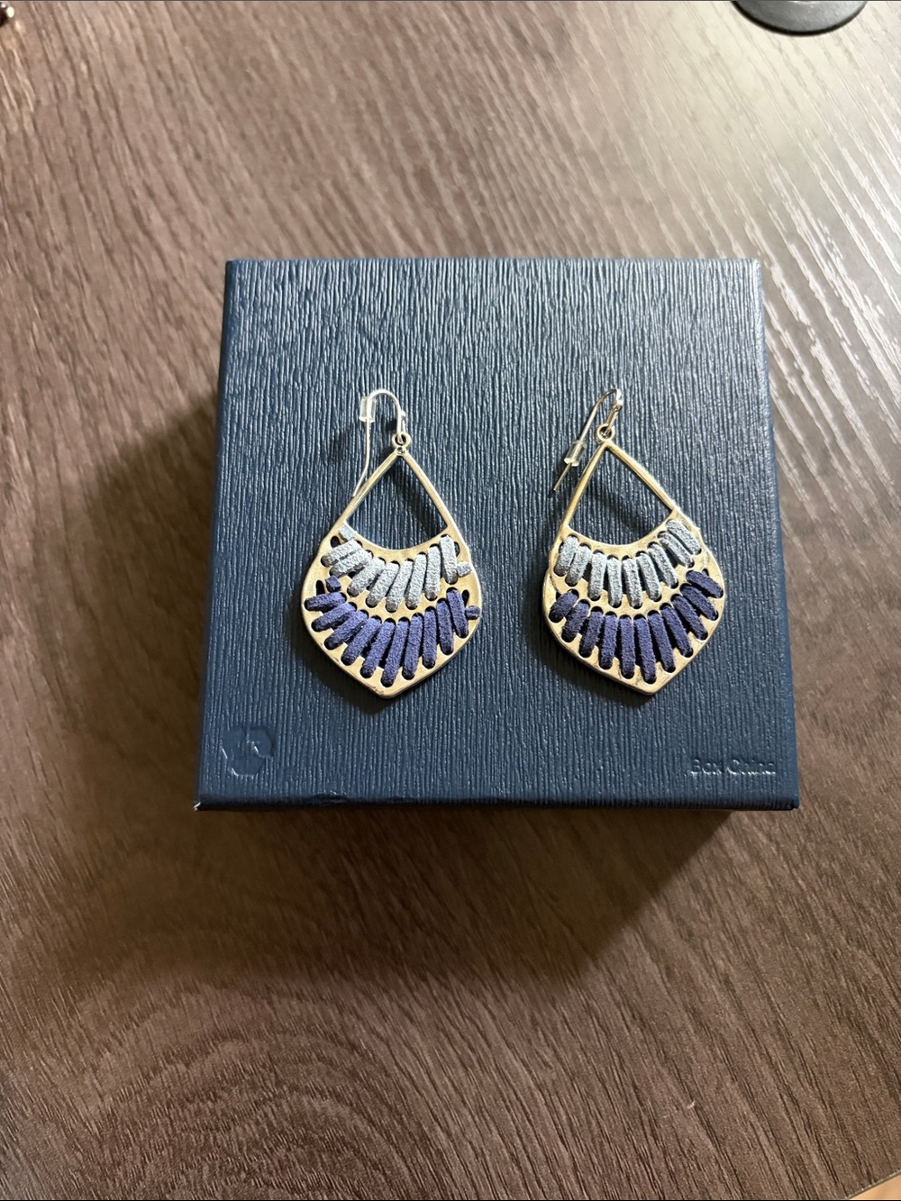 Silver and Navy Threaded Teardrop Earrings - Women Jewelry